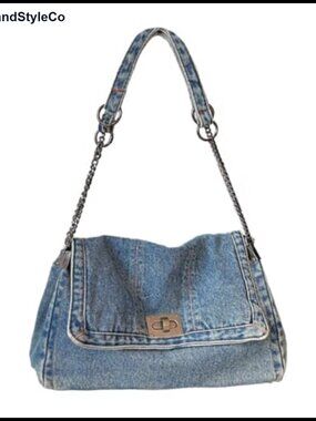 Washed Denim Shoulder Bag Chain Strap Crossbody Hobo Tote